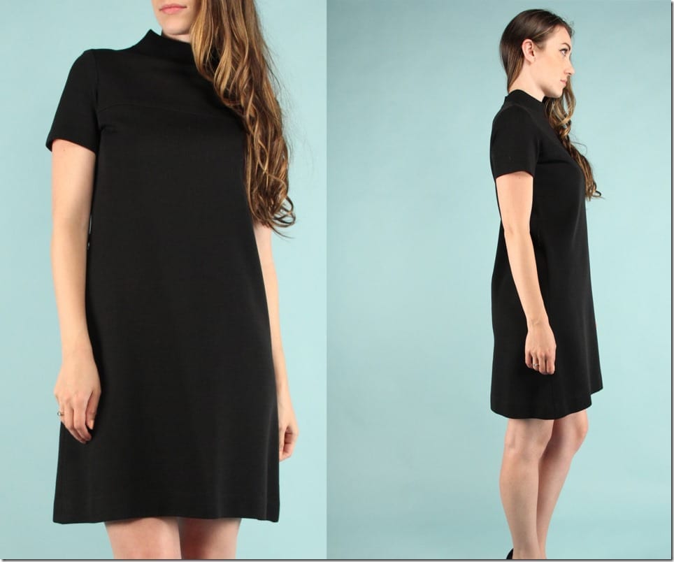 high-neck-short-sleeve-60s-black-dress