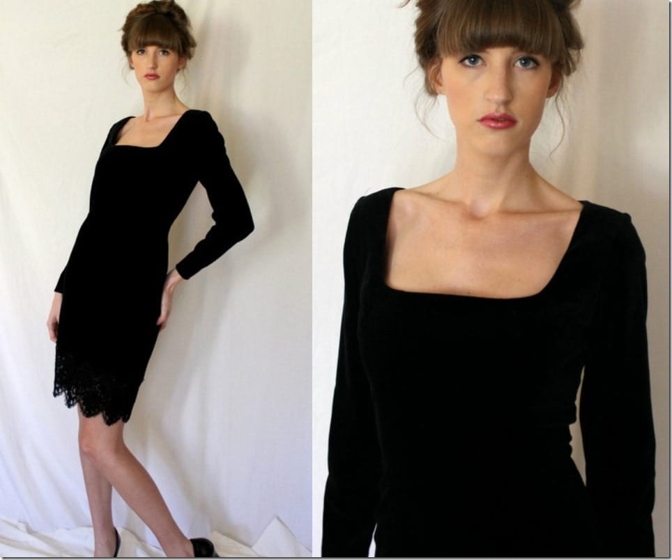 little-black-velvet-dress-lace-square-neck