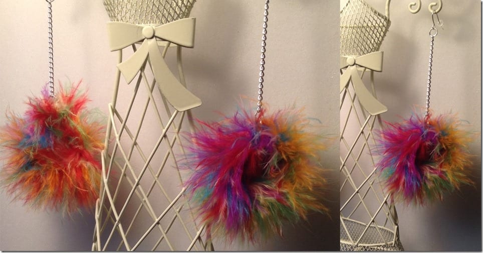 multicolor-feather-pom-pom-earrings