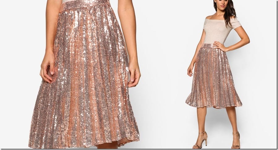 rose gold sequin midi skirt