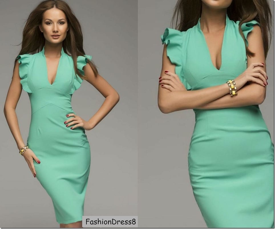 ruffle-sleeve-mint-bodycon-midi-dress