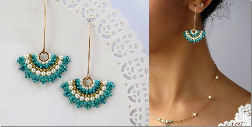 turquoise-bead-fan-earrings