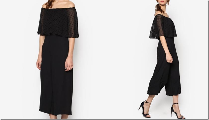 black-dotted-off-shoulder-chiffon-jumpsuit