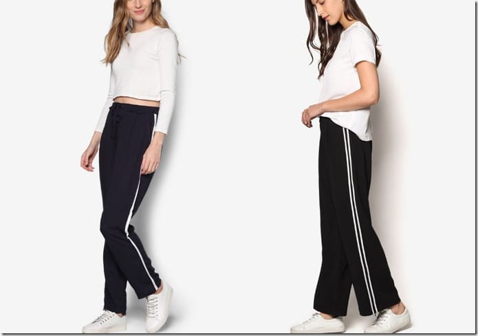 Sporty Athleisure Style Pants With Vertical Side Stripes