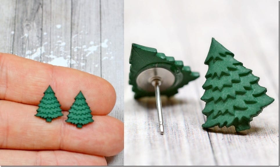 tiny-dark-green-christmas-tree-earrings