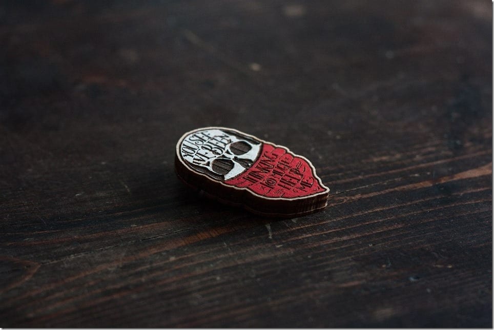 Wooden Skull Brooch