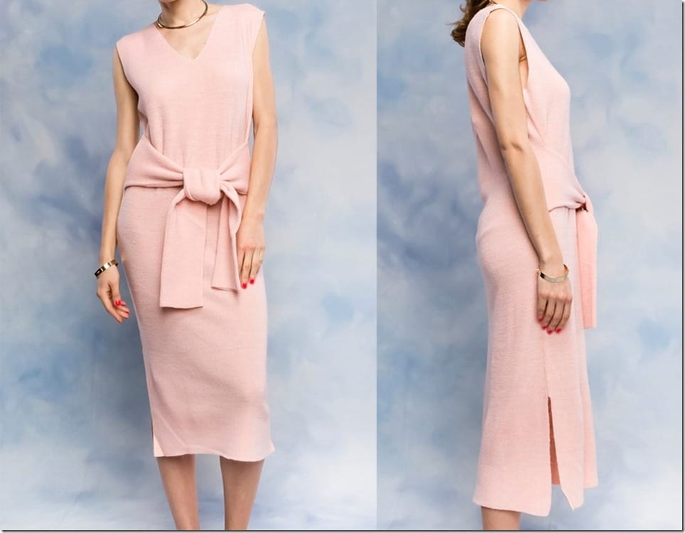 pink-v-neck-waist-tie-midi-dress