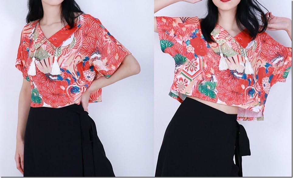 red-floral-tassel-collar-kimono-top