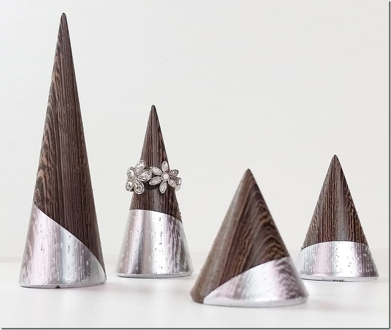 silver-wooden-ring-cone-set