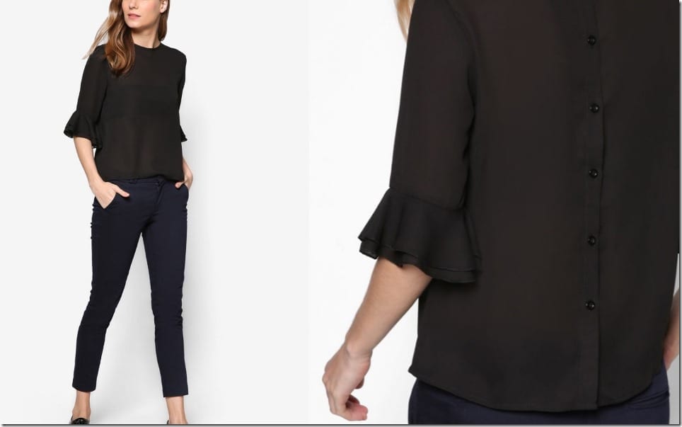 black-frill-sleeve-blouse