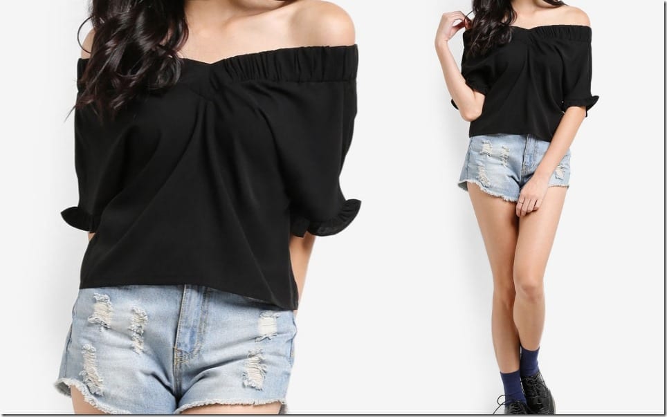 black-ruched-off-shoulder-top