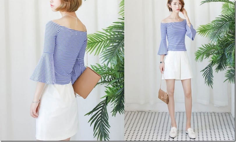 blue-stripe-flared-sleeve-off-shoulder-top