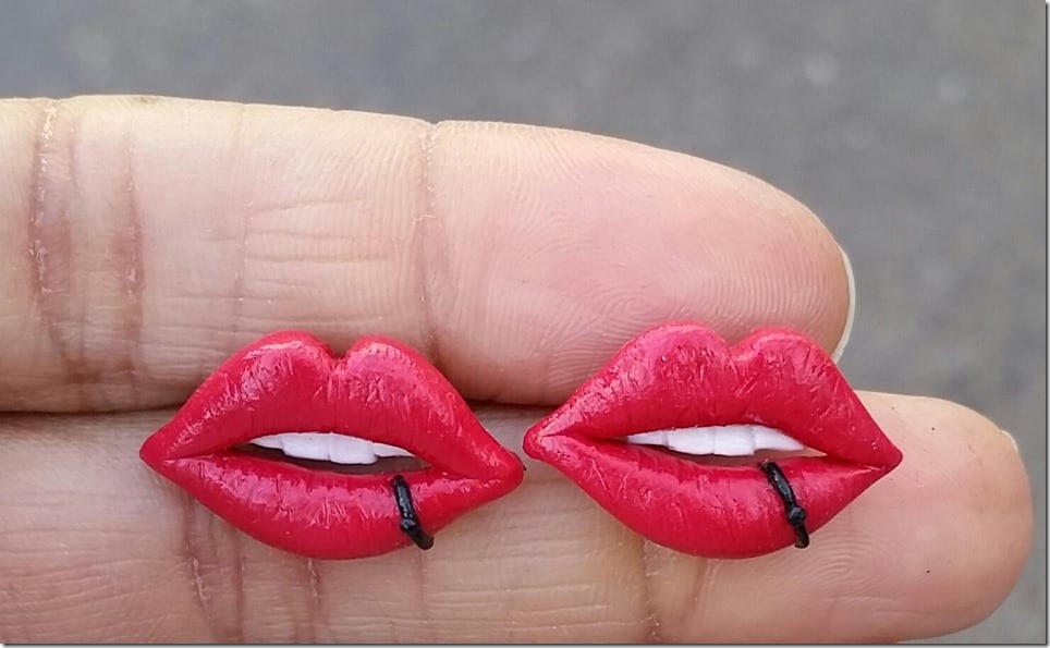 edgy-pierced-red-lip-stud-earrings