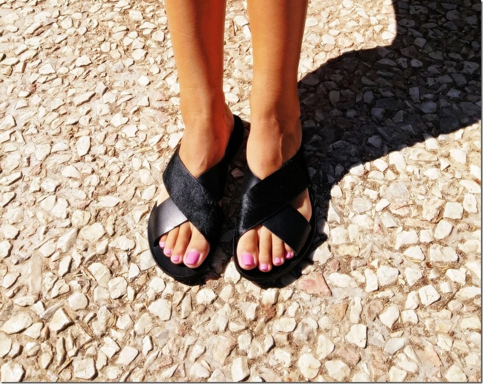 black-cross-strap-leather-slides