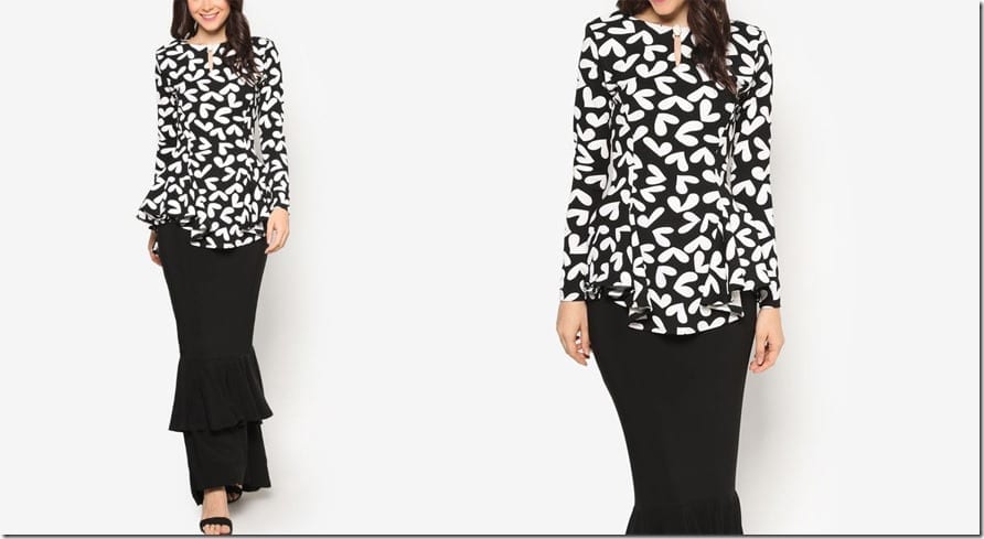 black-white-print-midi-peplum-kurung