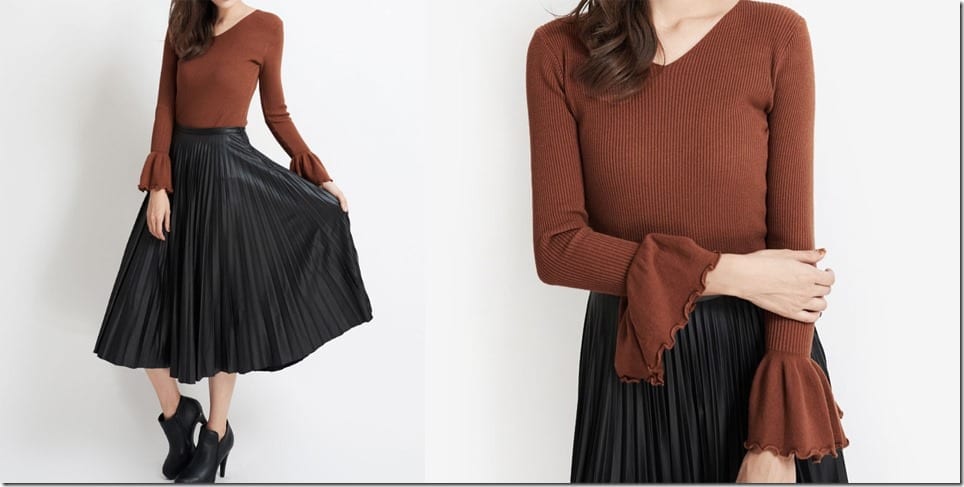 brown-v-neck-bell-sleeve-top