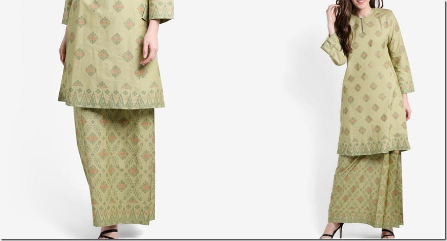 green-songket-print-cotton-kurung