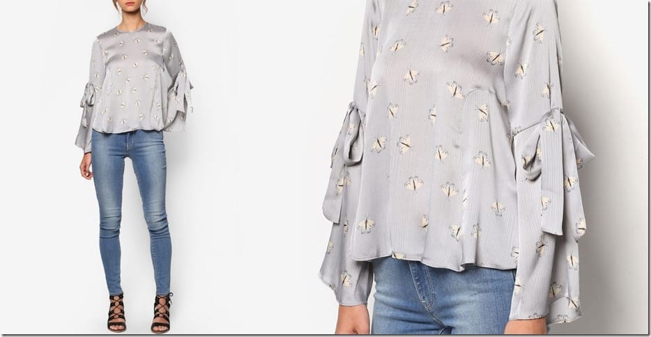 grey-moth-print-tie-sleeve-blouse