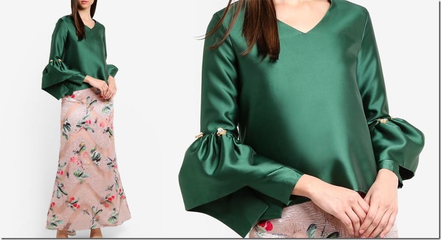 green-structured-bell-sleeve-top