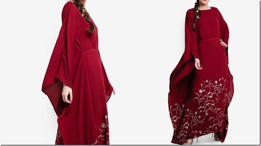 maroon-foil-print-kaftan-dress