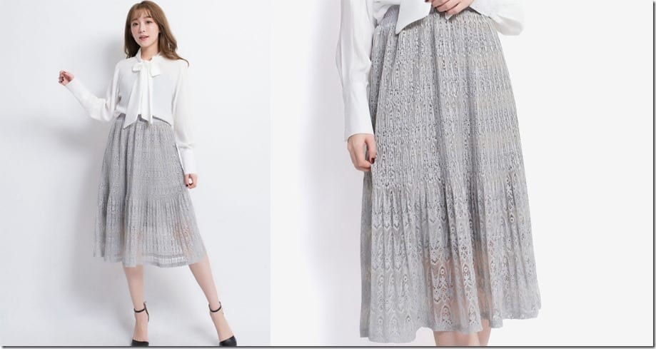 grey-gathered-waist-lace-midi-skirt