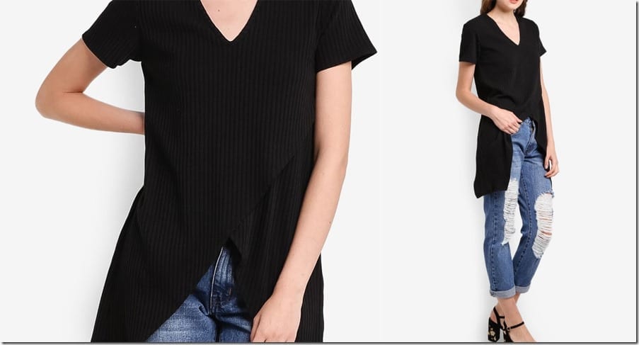 black-overlap-irregular-hem-top