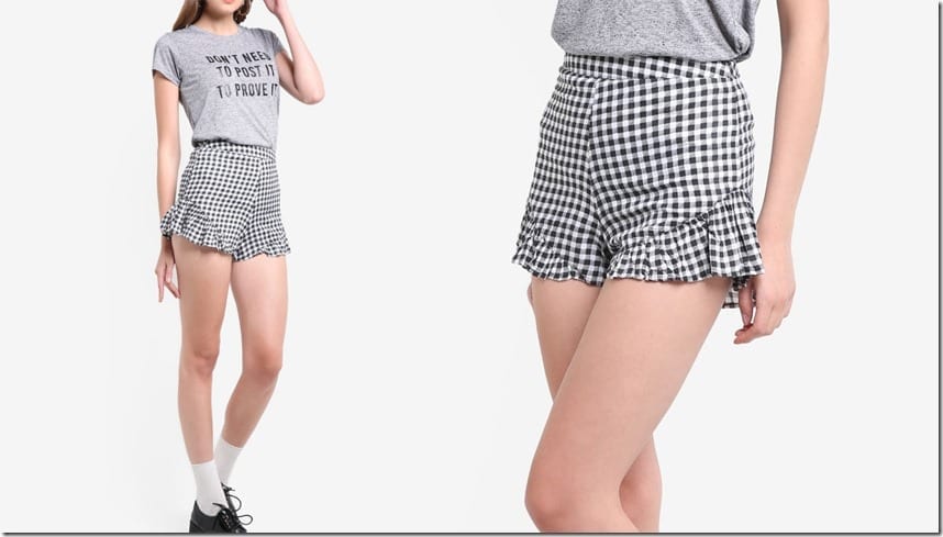 gingham-high-waist-ruffle-shorts