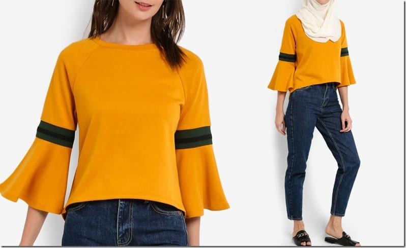 sporty-mustard-flare-sleeve-blouse