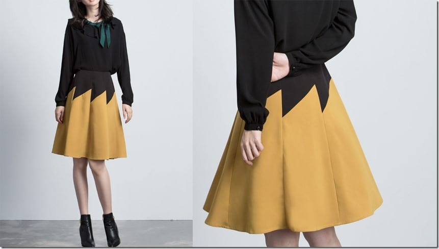 yellow-black-color-block-skirt