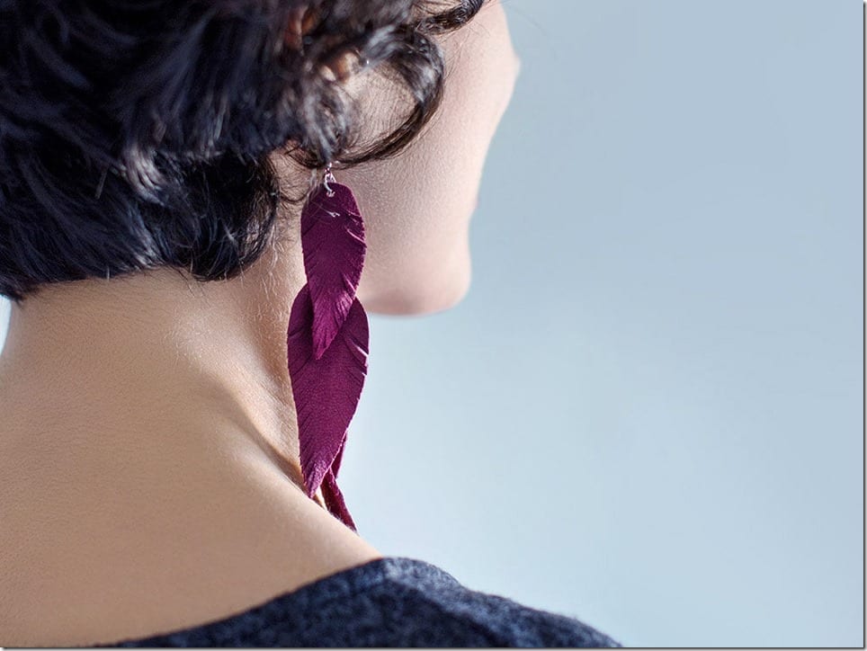 burgundy-tribal-leather-feather-earrings