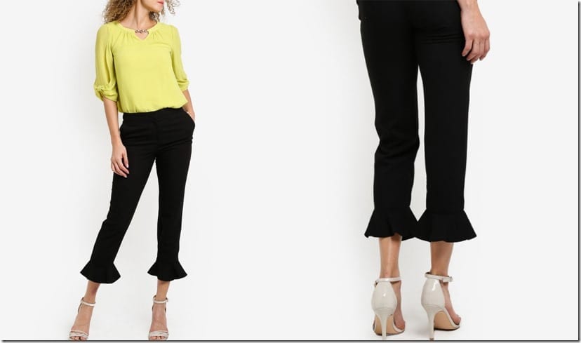 high waist frill hem casual pants