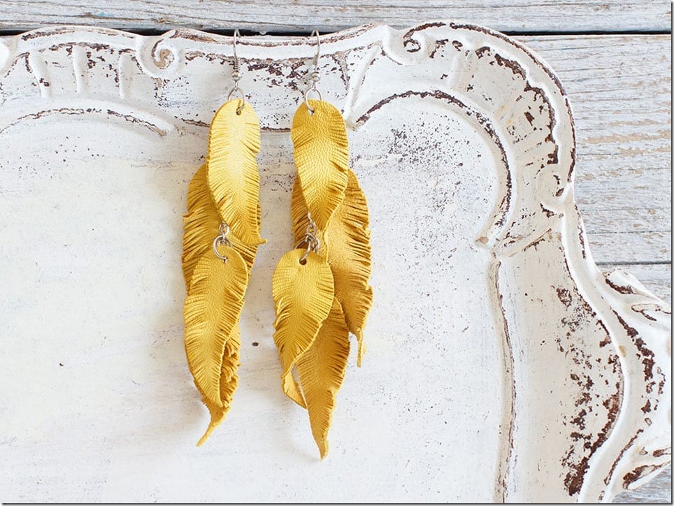 yellow-leather-feather-earrings