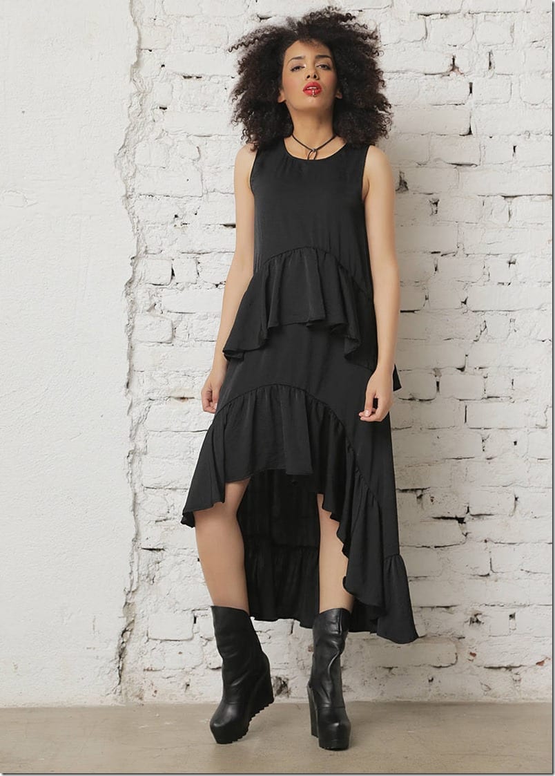 black-asymmetric-long-ruffle-dress