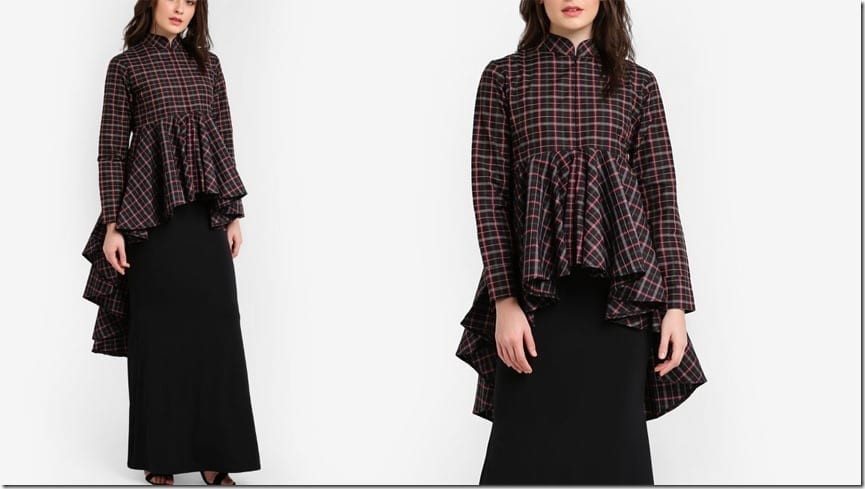 black-check-print-hi-low-peplum-kurung