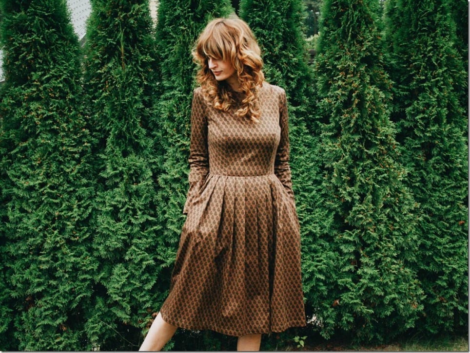 brown-floral-midi-dress