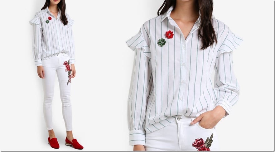 floral-applique-frill-sleeve-shirt