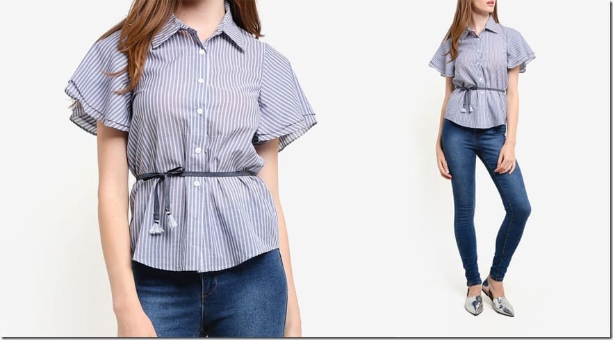 short-ruffle-sleeve-stripe-shirt