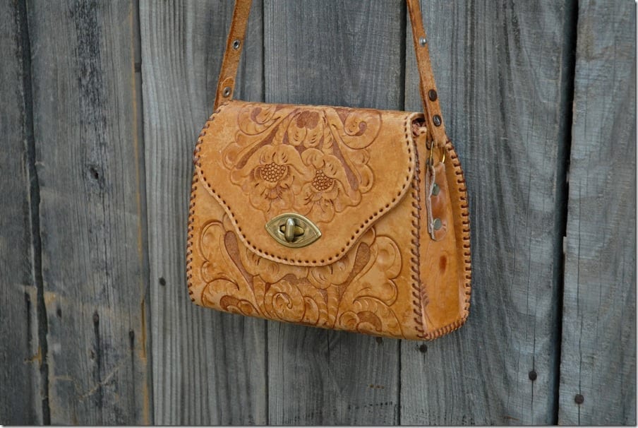 Vintage 70s Hand Tooled Leather Hippie Boho Purse