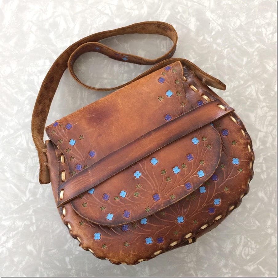 Vtg Hand Tooled Painted Brown Leather Flower Shoulder Bag Handbag Purse Boho