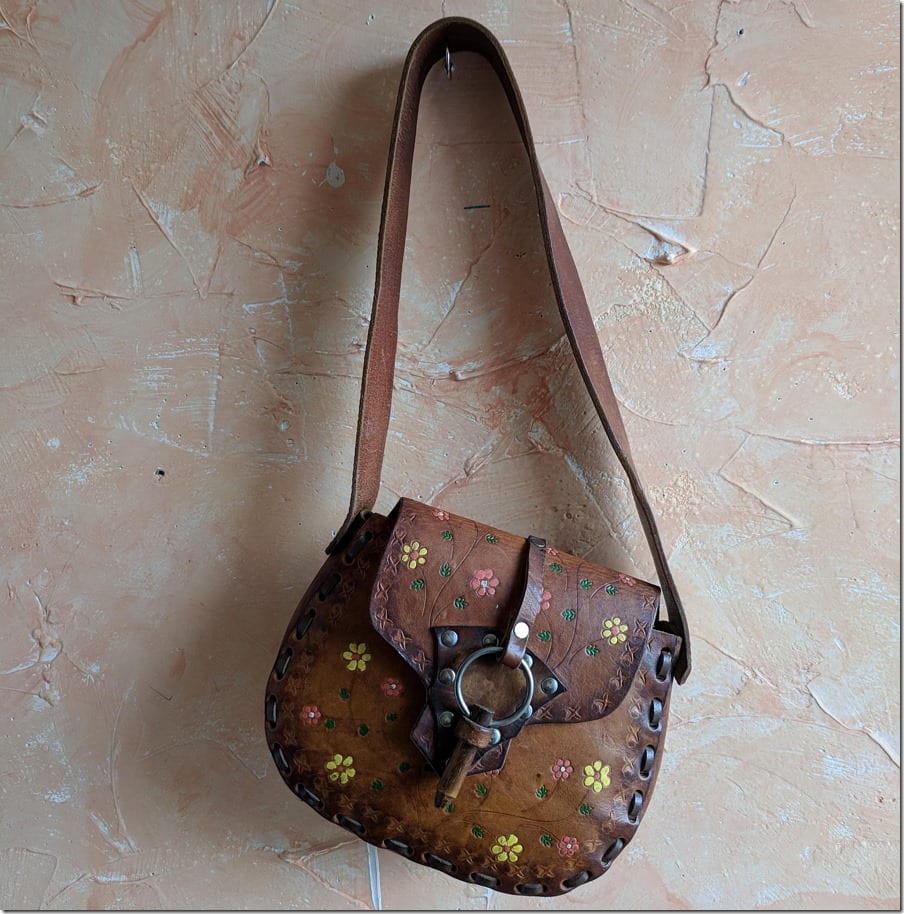 Vintage 70s Hand Tooled Leather Hippie Boho Purse