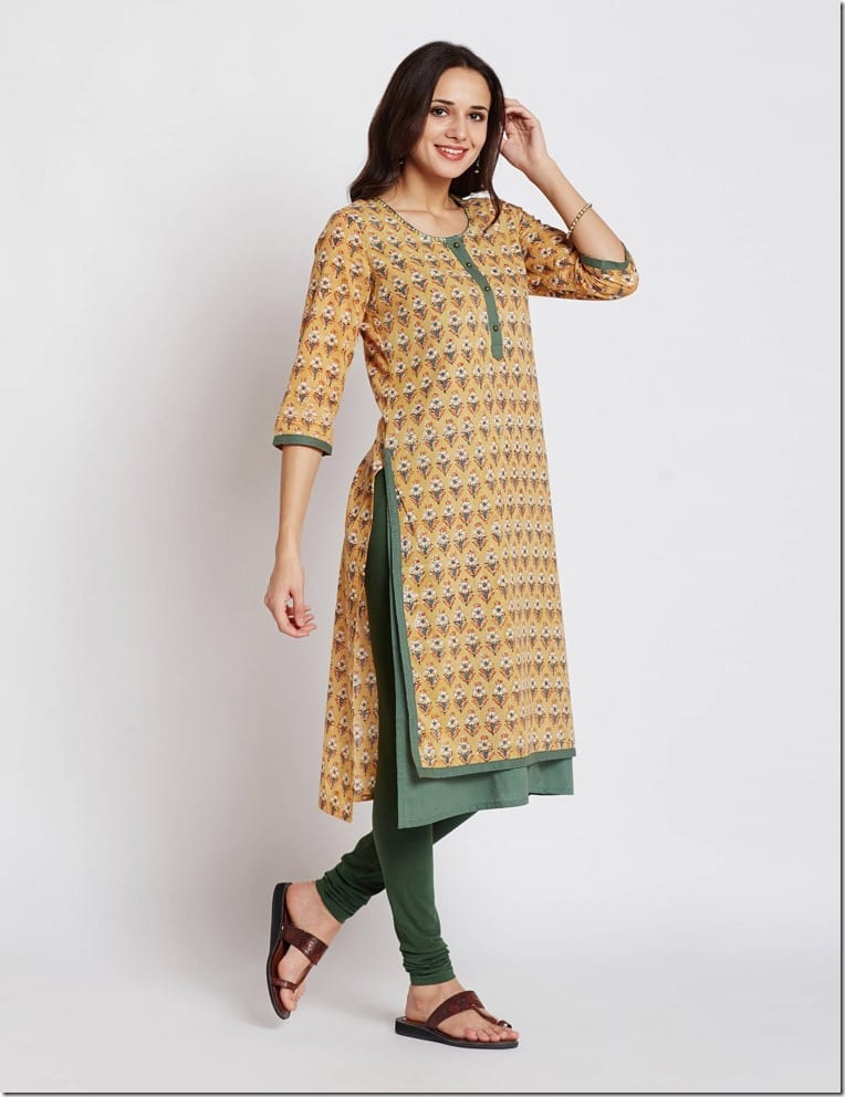 green-contrast-print-long-kurta