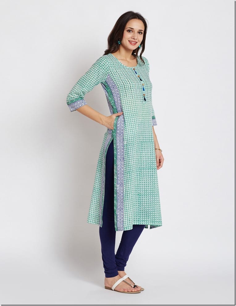 green-geometric-print-tassel-kurta