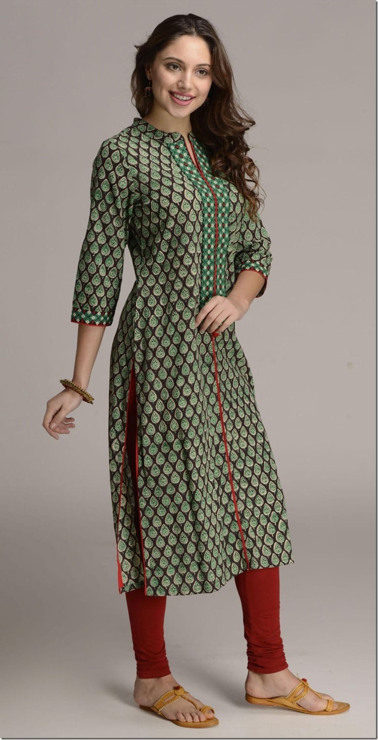 green-paisley-print-long-kurta