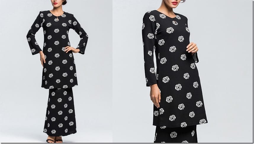 monochrome-rose-motif-modern-kurung