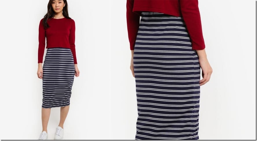 navy-stripe-bodycon-midi-skirt