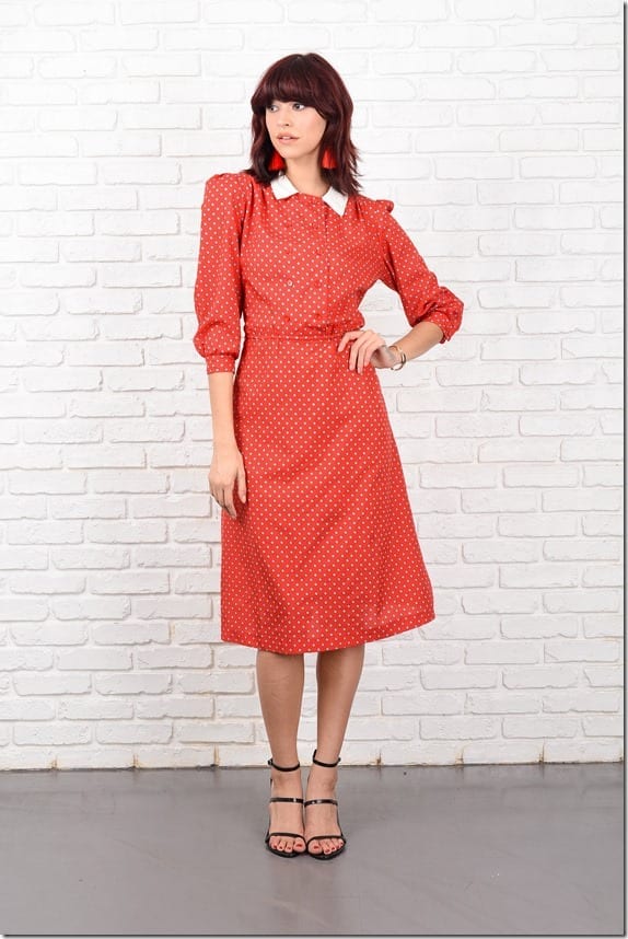 80s-red-geometric-print-puff-sleeve-dress