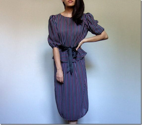 80s-striped-puff-sleeve-peplum-dress