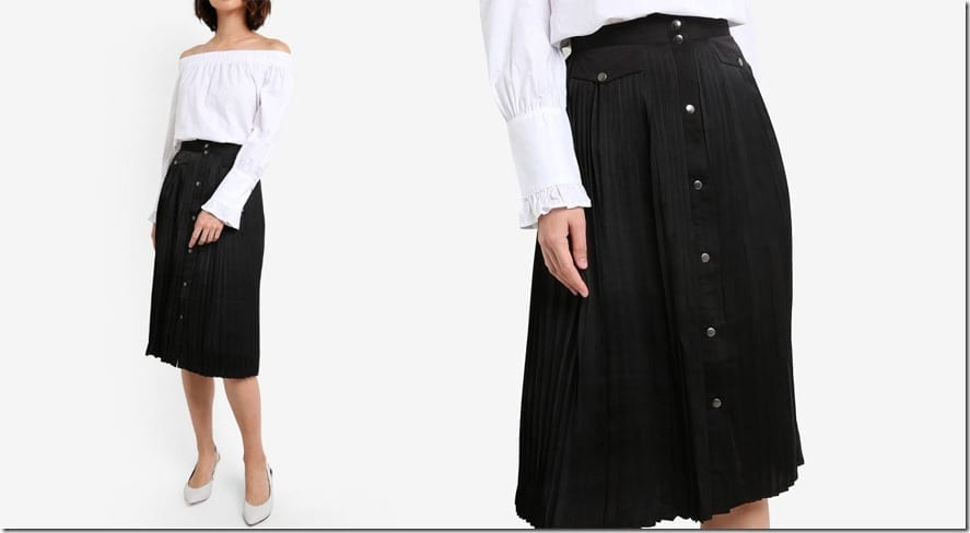 black-pleated-button-down-midi-skirt