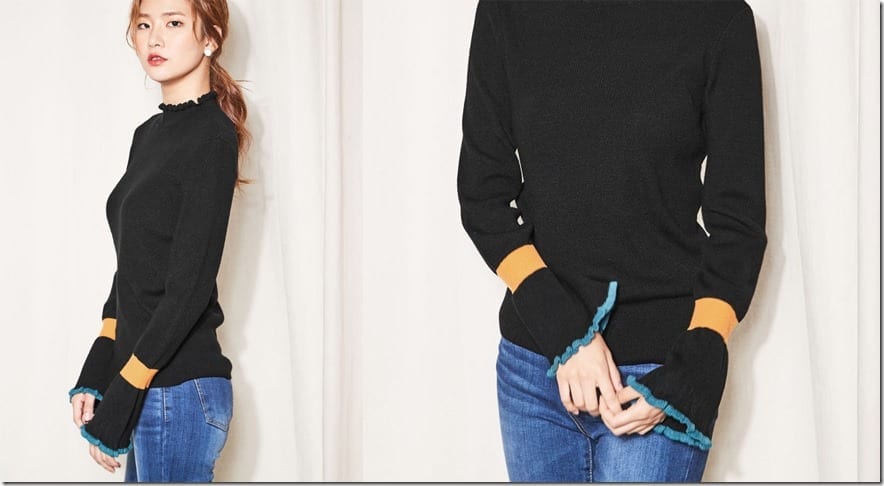 color-block-bell-sleeve-knit-top