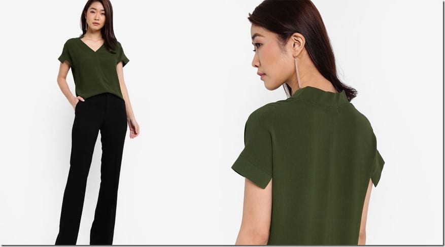 green-v-neck-structured-sleeve-top